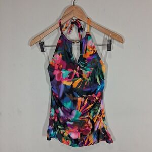 Ralph Lauren Womens Multicolor‎ Abstract Floral Halter Tankini Top Size 4